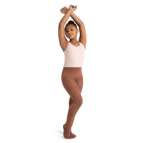 Capezio Girls' Ultra Soft Self Knit Waistband Tight,Mocha, One Size (8-12)