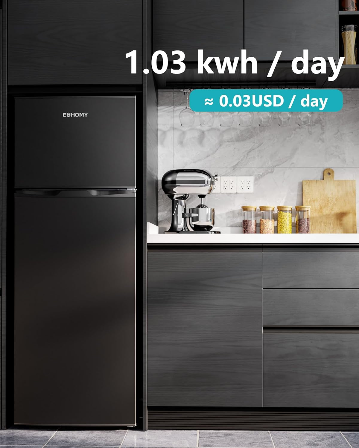 7.4 Cu.Ft. Refrigerator with Freezer, 2 Door Fridge, Large Capacity,Adjustable Thermostat, Refrigerator for Kitchen/Dorm/Apartment/Garage - Food Storage or Cooling Drinks, Black