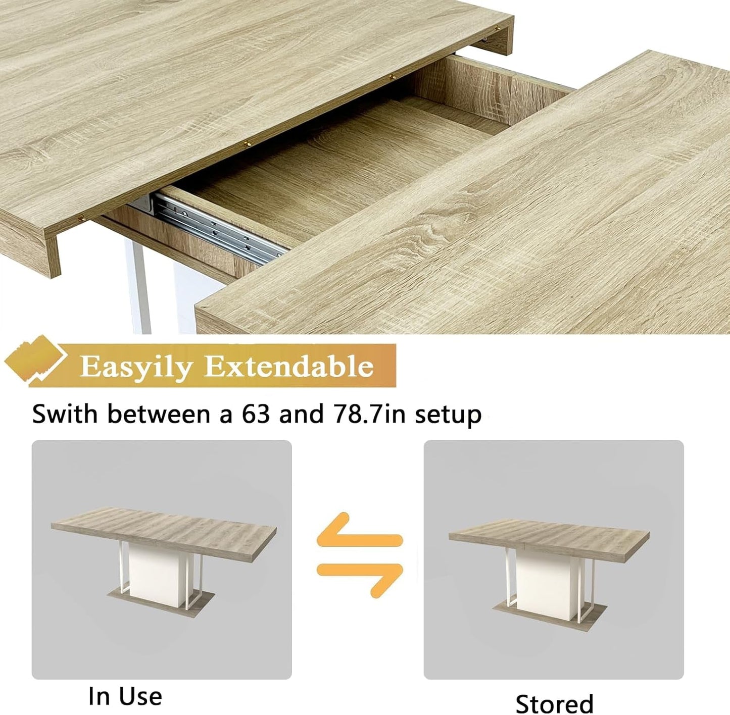 78.7" Farmhouse Extendable Dining Room Table Set for 8, 9-Piece Rectangle Kitchen Dining Room Table Set with Wood Base and 8 Beige Velvet Dining Chairs, Extending Kitchen & Dining Table Set