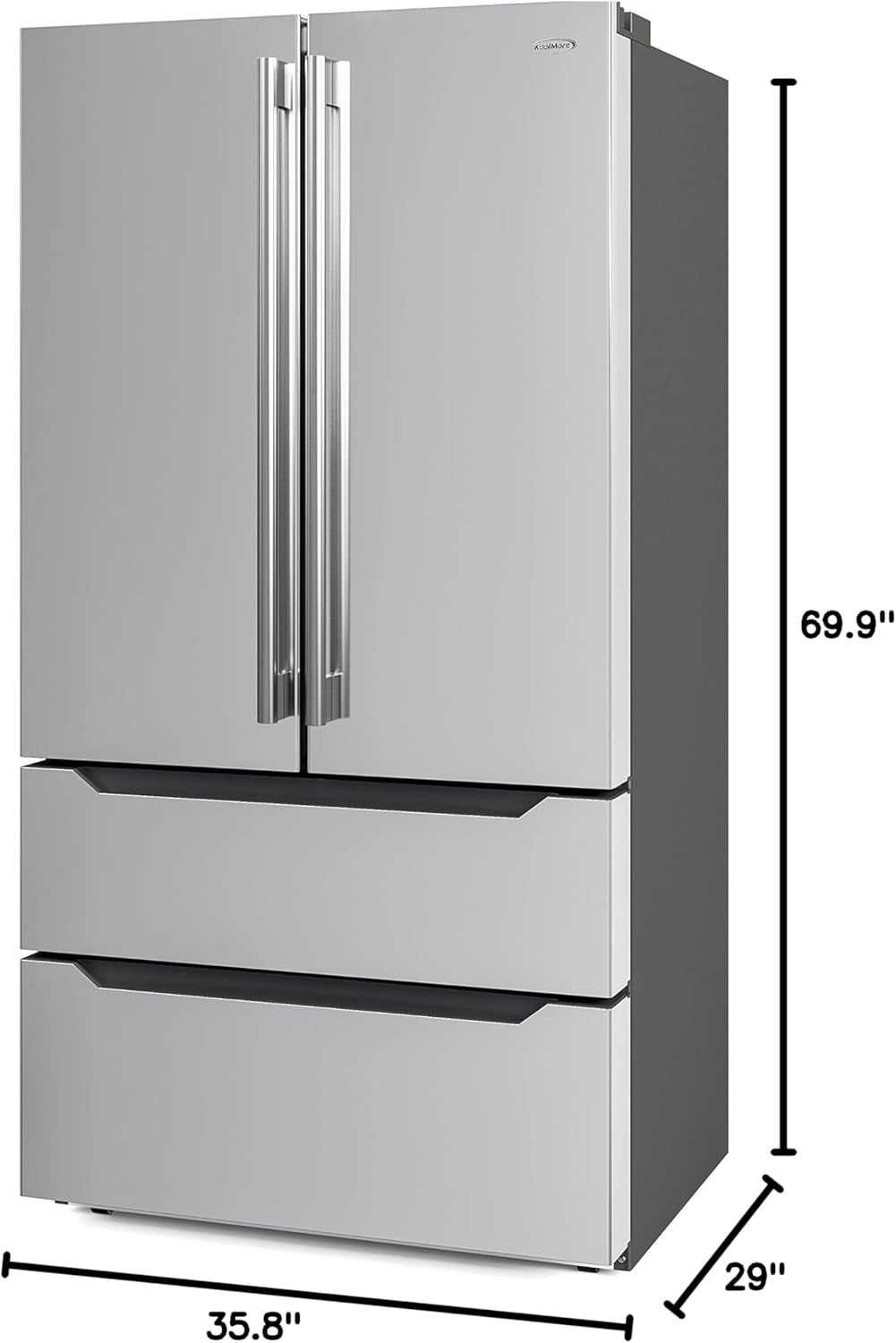 Counter Depth French Door Refrigerator with Ice Maker, 4 Door Stainless-Steel Fridge - 22.5 Cu.Ft