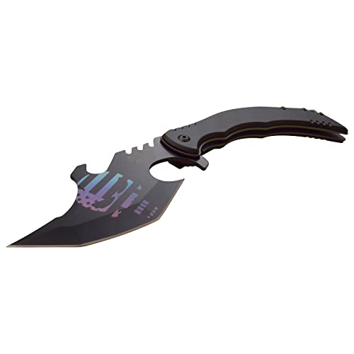 Dark Side Blades Tactical Folding Knife, 8.75 inch Overall Length, 4 inch Black Oxidized Blade, Skull Design, Aluminum Han...