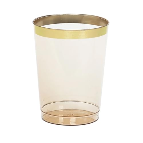 Efavormart 25 Pack Amber Gold Crystal Plastic Tumbler Cups with Gold Rim, Disposable Drinking Glasses Party Cups - 10oz