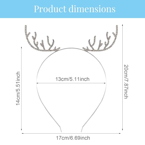 HIFANMM Christmas Headband Metal Deer Antler Hair Band for Women Girls, Shiny Rhinestone Headbands Winter Silver Reindeer ...
