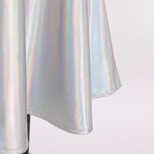 IBAKOM Women Shiny Metallic Skater Dress Disco Dance 80s Holographic Dress Hallowen Cosplay Outfits Wet Look Pleated Dress