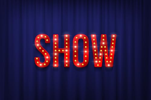 CHNYWORK 5x3ft Night Show Backdrop Blue Curtain Sparkling Bulbs Red Night Lights Dancing Music Party Singer Background Tal...