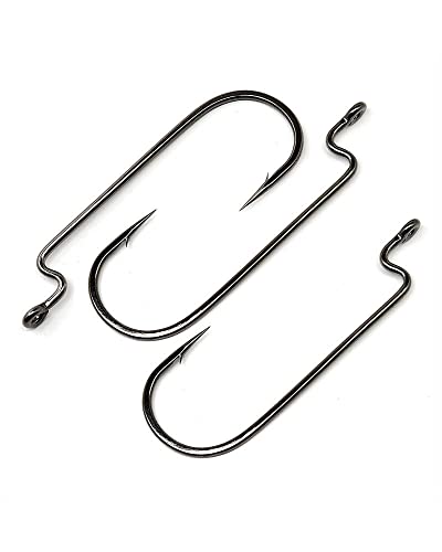 Angler's Grotto Offset Shank Round Bend Worm Hook | 10/25 Count Per Pack | Freshwater Saltwater Fishing Hooks | High Carbo...