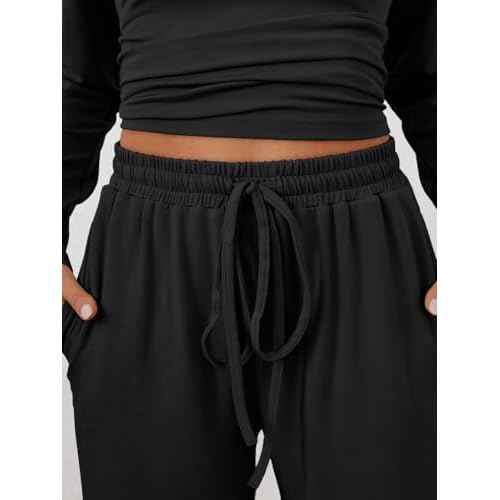 Trendy Queen Womens 2 Piece Matching Lounge Set Mock Turtleneck Top Wide Leg Pants Casual Sweatsuit with Pockets