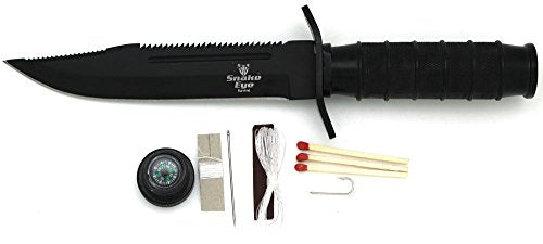 Snake Eye Tactical Fixed Blade Hunting Knife w/Survival Kit & Sheath Camping Fishing Matches Fish Hooks Needles Compass