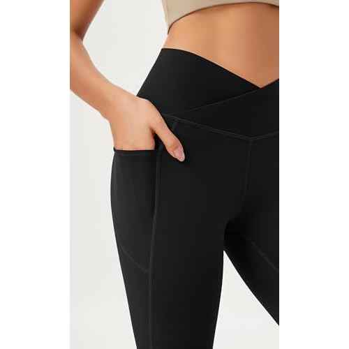 ODODOS Cloud Feeling Crossover Flared Pants with Pockets for Women, Cross Waist Bootcut Lounge Yoga Pants- 30" / 32" Inseam