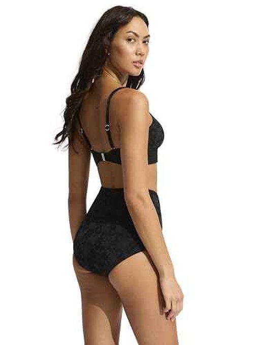 Seafolly Women's Standard High Waisted Full Coverage Low Legline Bikini Bottom Swimsuit, Marloe Black
