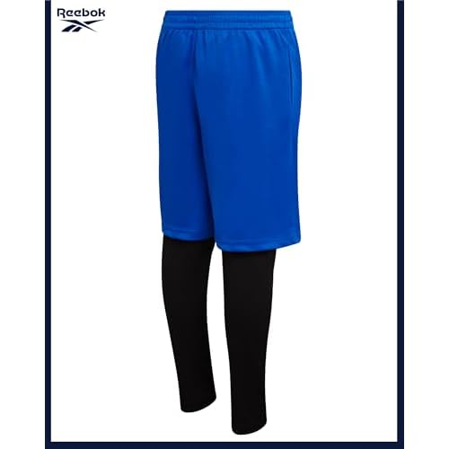 Reebok Boys Basketball Shorts - 2 Pack 2-in-1 Boys Athletic Shorts for Running with Compression Leggings Pockets & Drawstring
