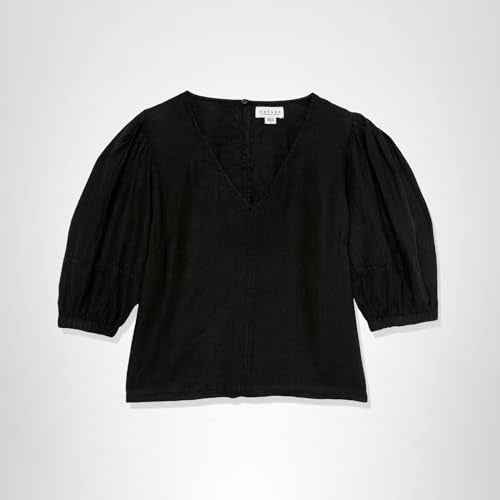 VELVET BY GRAHAM & SPENCER Women's Chelsea Woven Linen Shirt, Black, Large