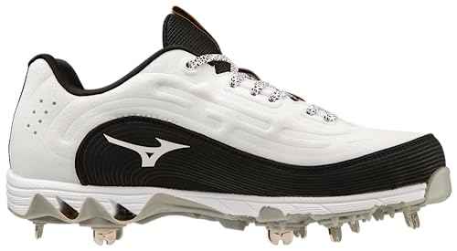 Mizuno Women's 9-Spike Swift 8 Low Metal Softball Cleat, White-Black, 11.5