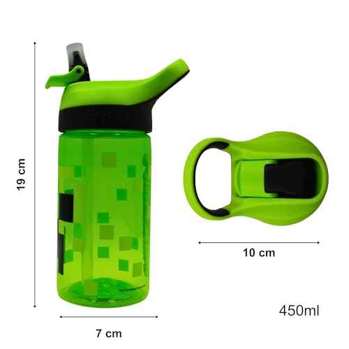 Minecraft Atlantic Creeper Drinks Bottle | Eco Freindly BPA-free Plastic School Water Bottle with Removable straw, spills Proof | Gift fan | Officially licensed Merchandise 450ML
