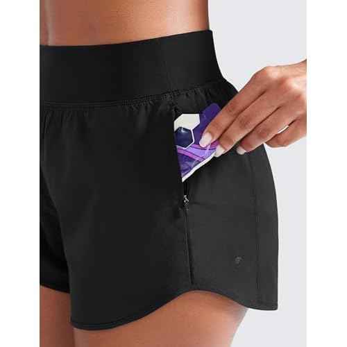 CRZ YOGA Mid Flat Waisted Running Shorts for Women 3" - Mesh Liner Quick Dry for Workout Sport Athletic with Zipper Pocket
