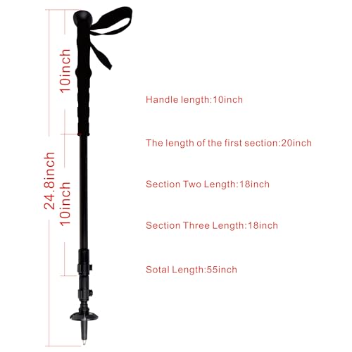 Trxacktour Trekking Pole Lightweight with Extended Down Grip Carbon Fiber 3-Section Telescopic Adjustment