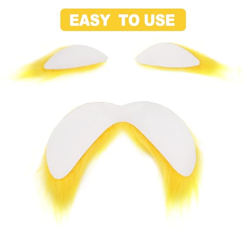 Babycop Yellow Mustache and Eyebrows Fake Beard for Kid & Adult, Cosplay Halloween Costume Accessories Funny Party Favor M...