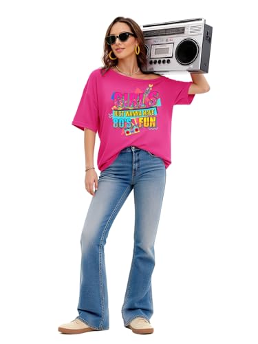 OCURHU 80s Shirts for Women Oversized Retro Off The Shoulder Top Disco 80s 90s Theme Party Outfit