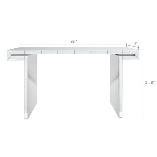 Henf Mirror Console Table for Living Room, 60 Inches Narrow Entryway Table Luxury Sofa Table Glass Hallway Accent Tables for Living Room, Entrance (Silver)
