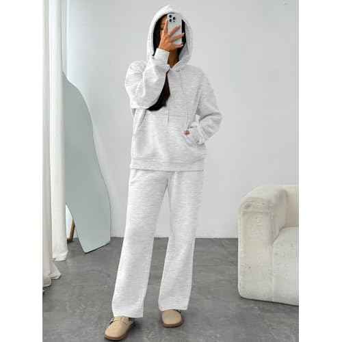 Trendy Queen Womens 2 Piece Outfits Lounge Fall Fashion Sets Oversized Sweatshirts Wide Leg Pants Sweatsuits Winter Clothes