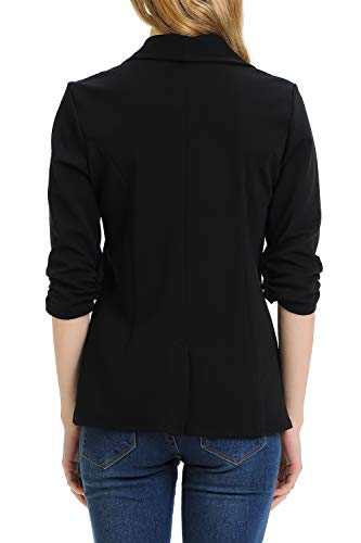 MINEFREE Women's 3/4 Ruched Sleeve Lightweight Work Office Blazer Jacket (S-3XL)