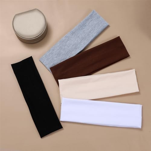 JCKHXG 5Pcs Headbands for Women Non Slip, 5 Colors Head Bands for Women's Hair. Soft Cotton Cloth Stretchy Thick Headbands...