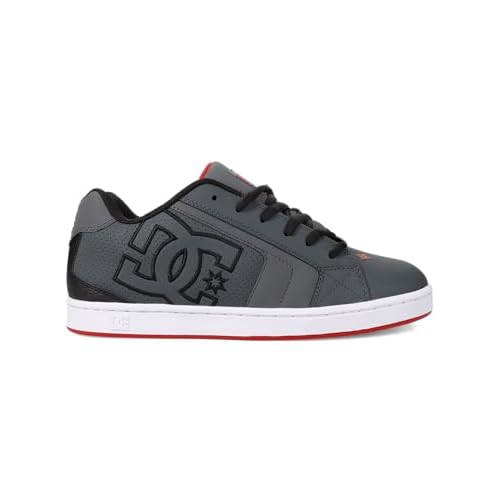 DC Men's Net Skate Shoe, Grey/Black/RED, 9