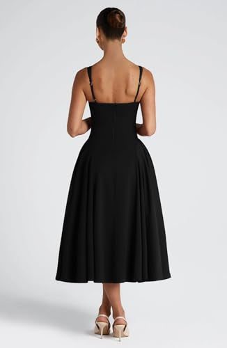 Memoriesea Women's Elegant Square Neck Swing A Line Wedding Evening Party Midi Dress