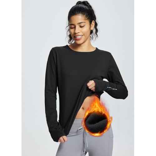 baleaf Thermal Long Sleeve Women Shirts Winter Clothes Cowl Neck Warm Fleece Base Layer Tops with Balaclava and Thumbholes