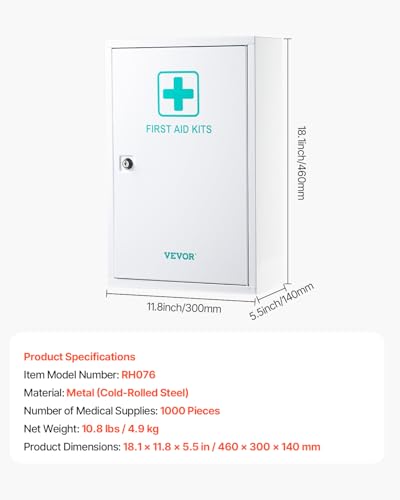 VEVOR 3-Shelf First Aid Cabinet, 1000 Pieces, Large Capacity First Aid Kit, Wall Mounted Medicine Cabinet, OSHA & ANSI 201...