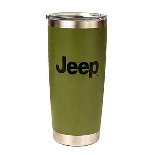 Jeep Text and Grill Powder Coated Camper Mug | Stainless Steel Travel Mug (Green, 20 OZ)