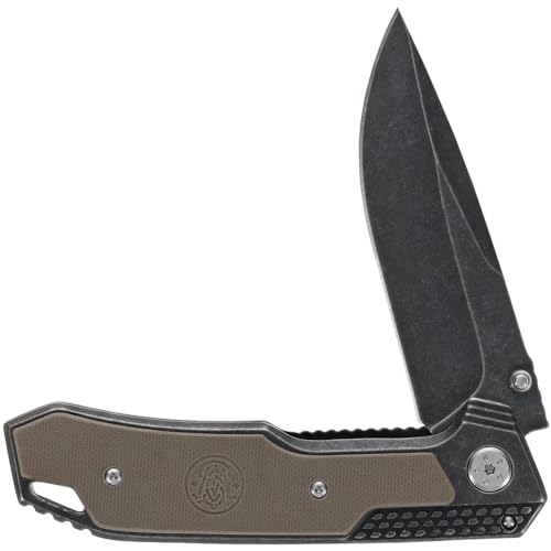 Smith & Wesson SW609 8.3in High Carbon S.S. Folding Knife with 3.6in Drop Point Blade and Stonewashed G-10 Handle for Outd...