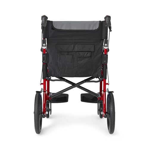 Medline Ultralight Transport Chair, Lightweight Folding Wheelchair with 12 in Rear Wheels, Padded Armrests, Swing Away Foo...