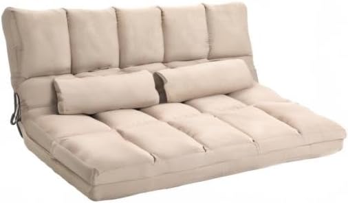 HOMCOM Convertible Floor Sofa Chair, Folding Couch Bed, Guest Chaise Lounge with 2 Pillows, Adjustable Backrest and Headrest, 51.25" L, Beige