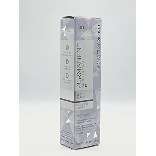 ion Permanent Creme Hair Color 1V Jet Black, Vegan, Cruelty Free, PPD Free, 100% Gray Coverage, Long Lasting, Fade Resistant Color, 2.05 oz