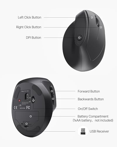 Blervadix Ergonomic Mouse, USB+Bluetooth Dual Connection, Wireless Vertical Mouse for Reducing Wrist Pain, 1000/1600/2400 ...