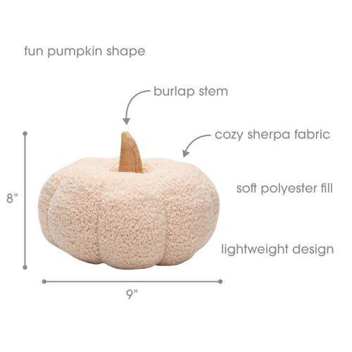 Pearhead Sherpa Pumpkin, Plush Stuffed Halloween Home Decorations, Modern Fall Home Decor, 6.5" x 9", Cream