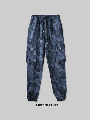 Blue Camo Workwear Cargo Trousers for Men Tactical Durable Outdoor Hiking Pants