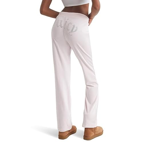 Juicy Couture Womens Rib Waist Velour Pants with Drawcord