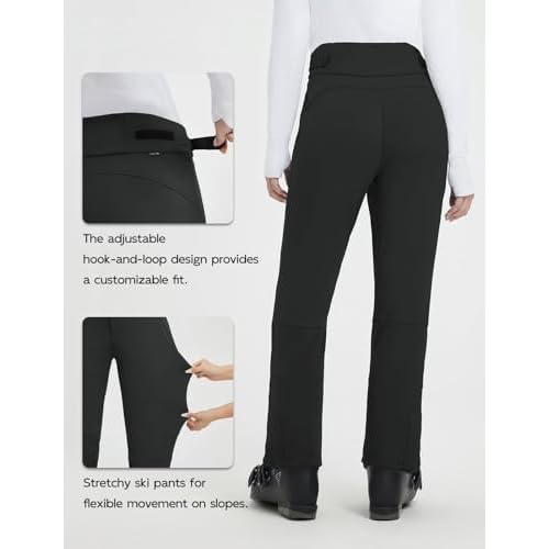baleaf Snow Pants Womens Fleece Lined Water Resistant Insulated Softshell Winter Ski Pants with Pockets Snowboarding Hiking