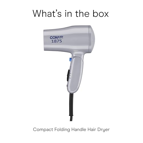 Conair Compact Hair Dryer with Folding Handle, 1875W Travel Blow Dryer with Diffuser and Concentrator Attachments, 2 Heat...