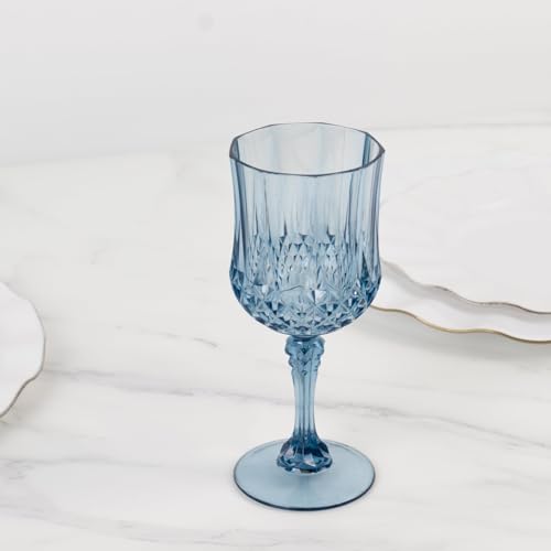Balsa Circle 6 Disposable 8 oz Dusty Blue Crystal Cut Goblets – Clear Drinkware, Plastic Wine Glasses for Weddings Parties...