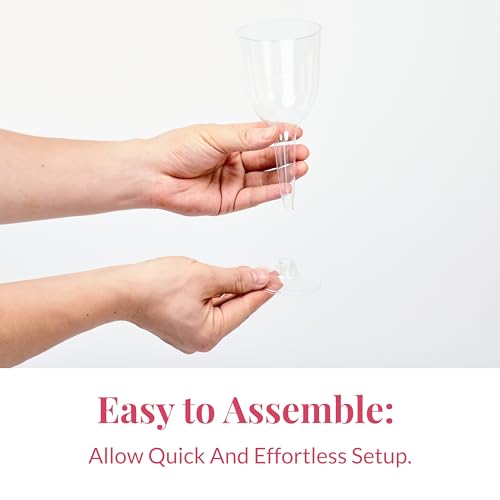 Prestee Stemmed Disposable Wine Glasses - 10 oz Clear Plastic Wine Glasses BPA-Free - Easy Assembly for Parties Weddings P...