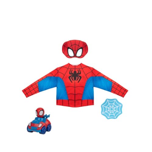 Marvel Spidey Toddler Dress-Up Box - Long-Sleeved Top with Printed Design Plus Fabric Half Mask and Foam Web Shield Multi