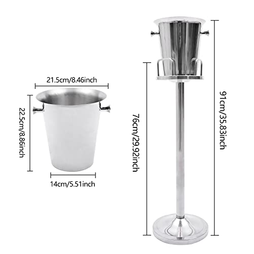 Champagne Ice Bucket with Stand, 5L/1.1Gal Stainless Steel Wine Bucket on Stand Ice Cube Chiller Container Standing Ice Bu...