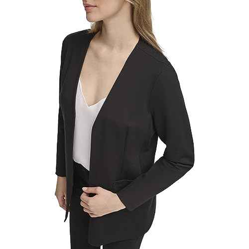 Calvin Klein womens Lightweight Ponte V Neck Utilitarian Pockets Jacket (Standard and Plus Size)