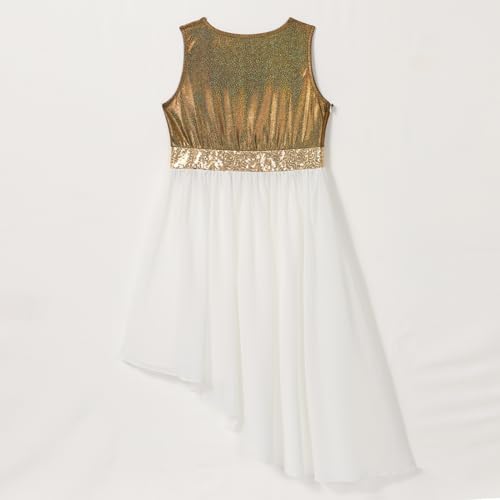 ODASDO Girl Praise Dance Dress Sleeveless Asymmetrical Overlays Tunic Tops Metallic Color Block Liturgical Worship Dancewear