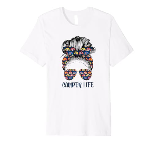 Camper Life messy bun rv lifestyle funny camping lover Premium T-Shirt