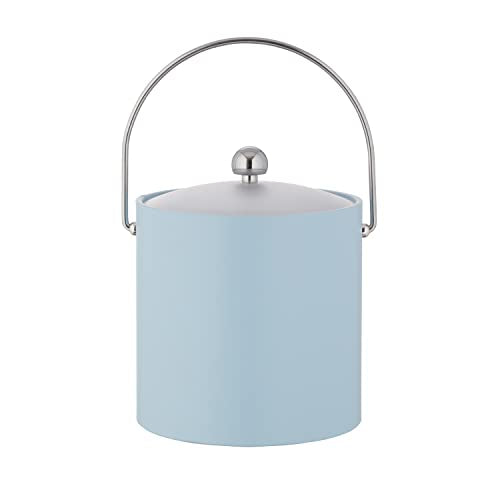Kraftware Fun Colors - 3qt Ice Bucket with a Chrome Bale Handle, Chrome Astro Knob, and Frosted Acrylic Cover (Light Blue)