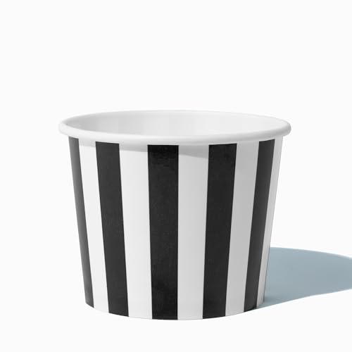 UNIQ 1000-Count 12 oz Striped Paper Ice Cream Bowls Black Color | Disposable Dessert Bowls for Hot or Cold Foods | Ice Cre...